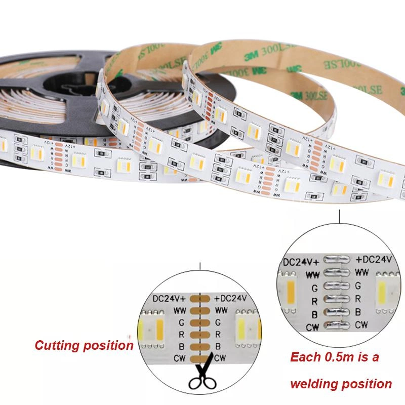 SMD5050 60LEDs/M Flexible Strip Light Rgbcct 5 in 1 IP20/65/67/68