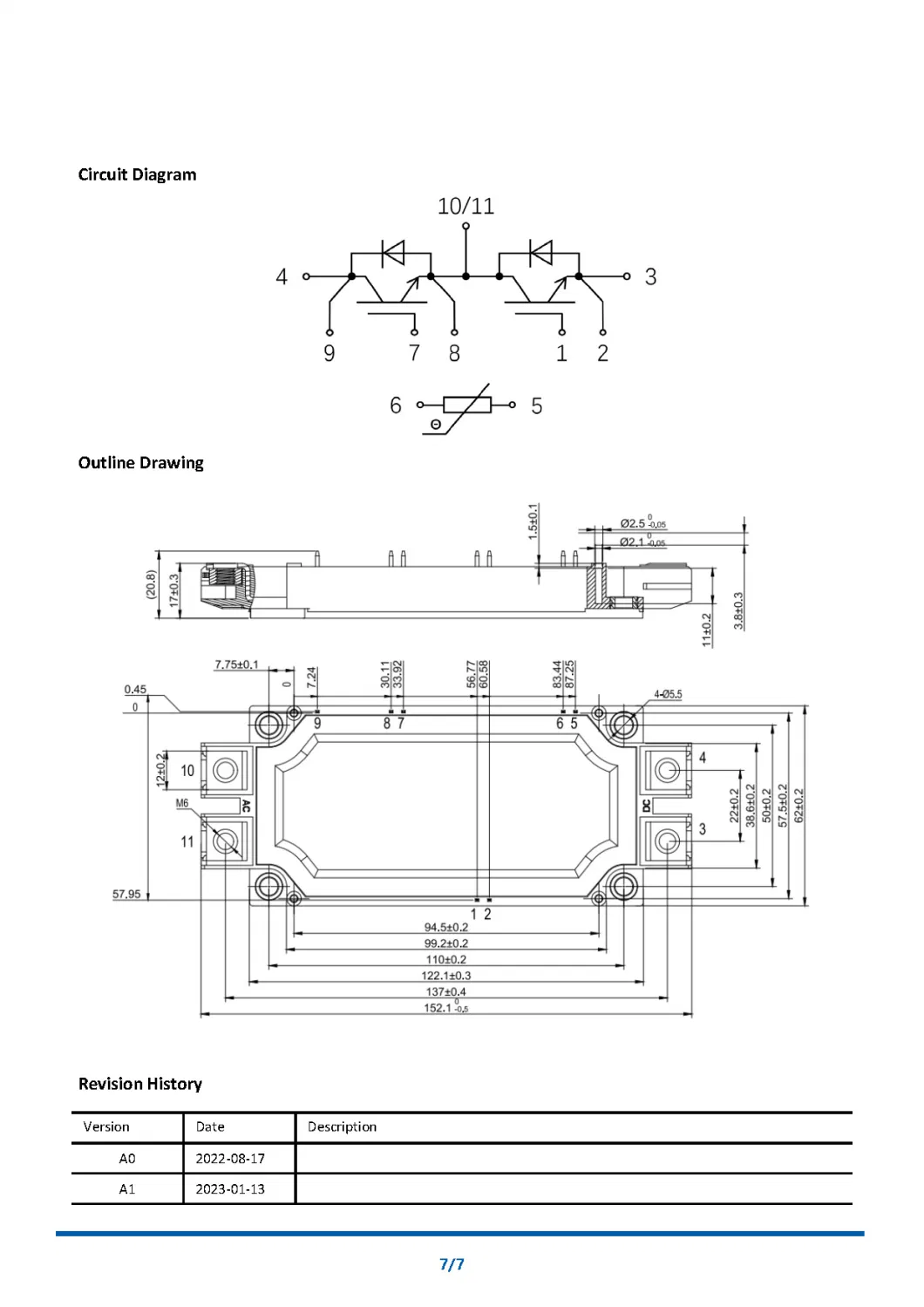 1700V 600A IGBT Module, E6 Package, with FWD High Short Circuit Capability Low Switching Loss NI600B17E6K4