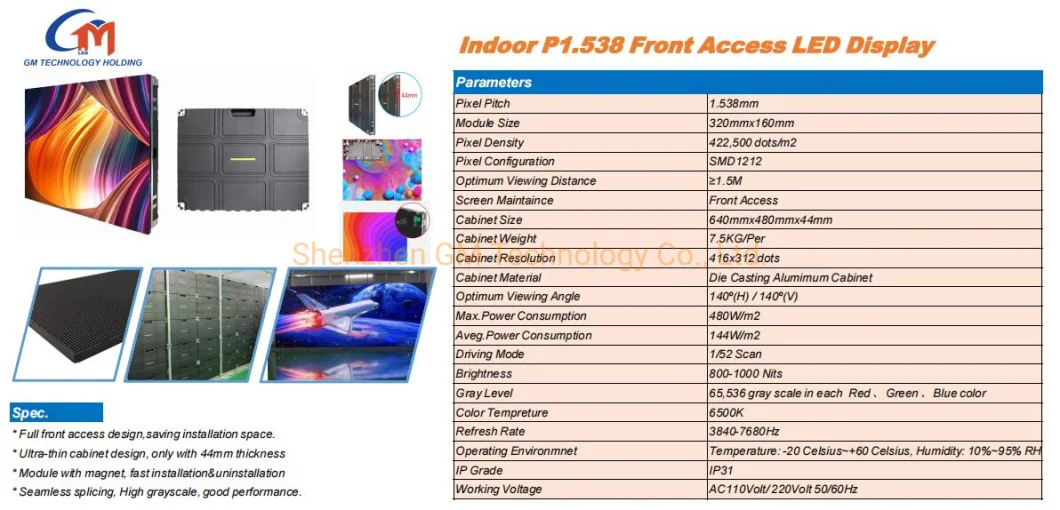 Full HD Movie English LED TV Full Color Indoor Screen Panel P1.538 LED Wall Display Module