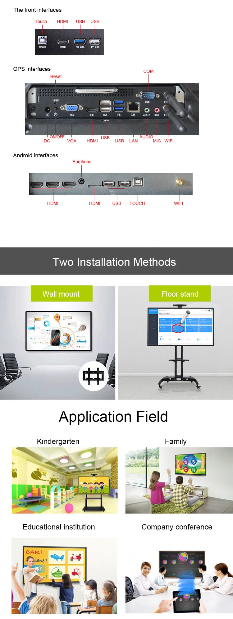 55 65 75 86 98 Inch Interactive Touch Screen Smart TV Electronic Whiteboard Display Flat Panel Equipment for Meeting Conference Classroom Teaching Education