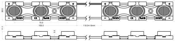 12V 24V 3W High Brightness Round Long Side Light 3030 UL LED Module with Lens Large Power for Advertising Sign