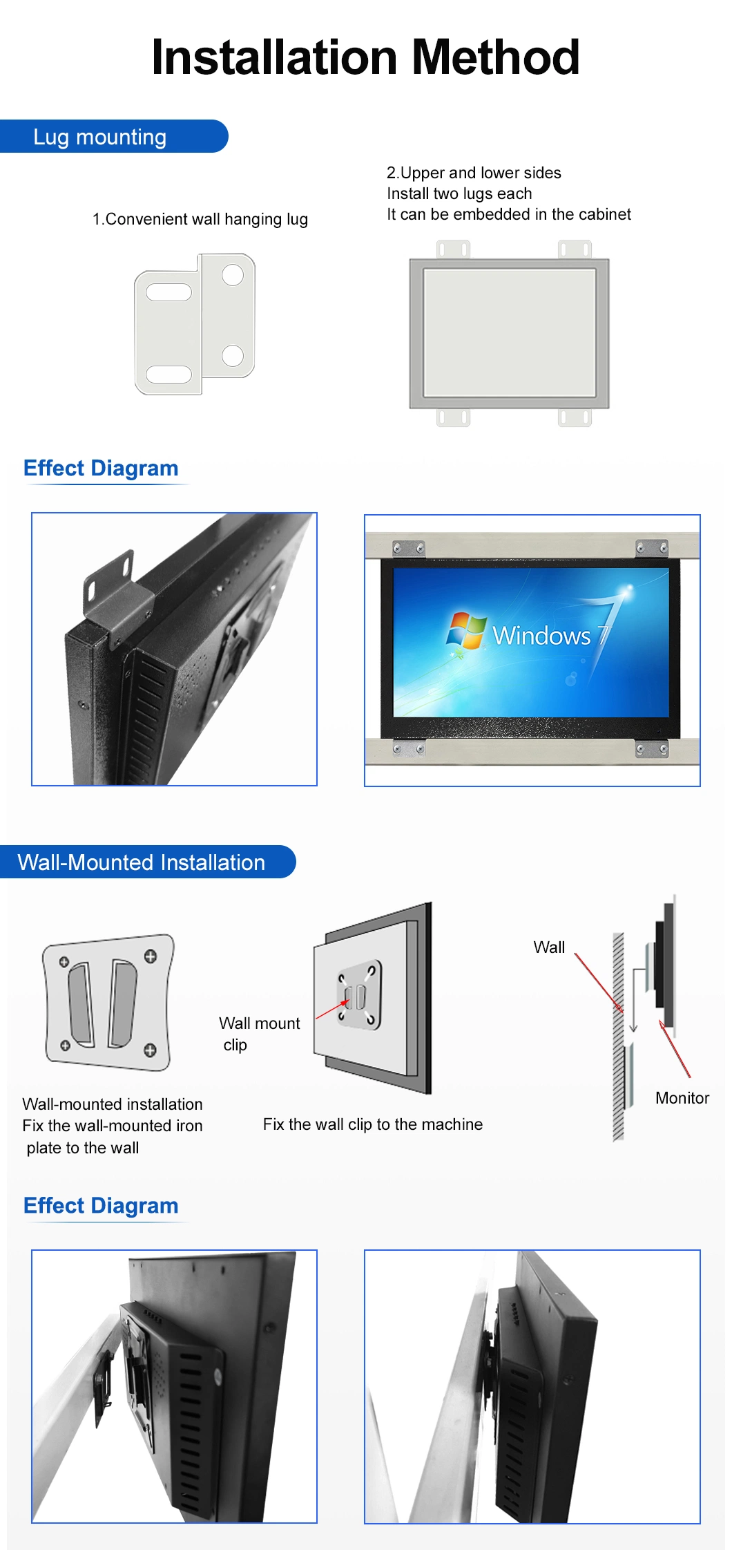 21.5 Inch IPS 1920*1080 HDMI VGA AV BNC Resistive Touch Screen Metal Case TFT Wall Mounted OEM ODM Industrial Factory LCD Monitor