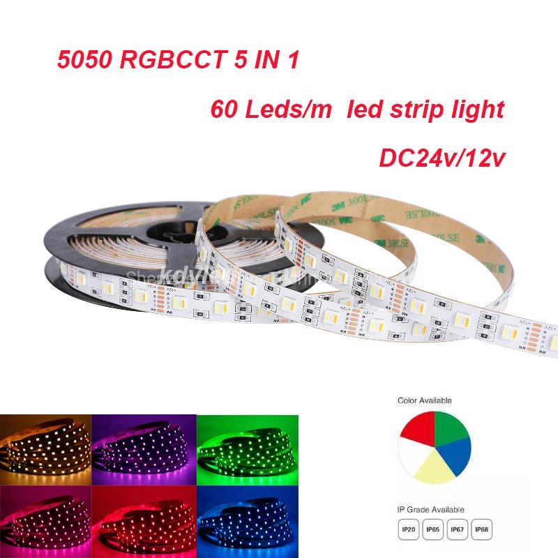 SMD5050 Rgbcct 5in1 Chip 12/24V Indoor/Outdoor Decoration Lighting LED Strip Light