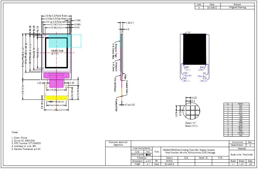 4 Wire Spi Interface 0.71 Inch White OLED Module with 120nits