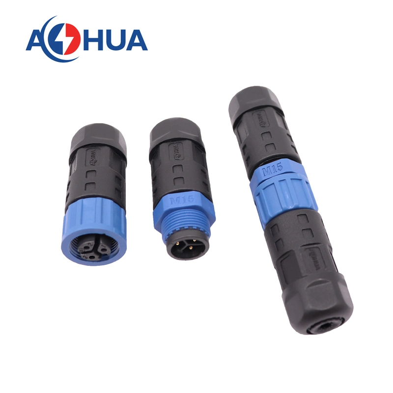 Aohua UL M15 Wire to Wire 3 Pin Field Assembly Thread Connection Waterproof Connector Outdor LED Light Module IP67/68 Power Cable Connector