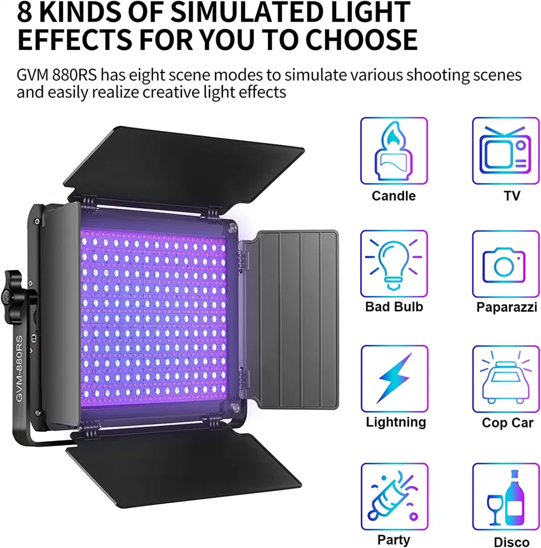 Gvm RGB LED Video Light with Bluetooth Control, 60W Photography Studio Lighting Kit with Stands, 2-Packs 880RS Dimmable LED Panel Light for Youtube, Streaming