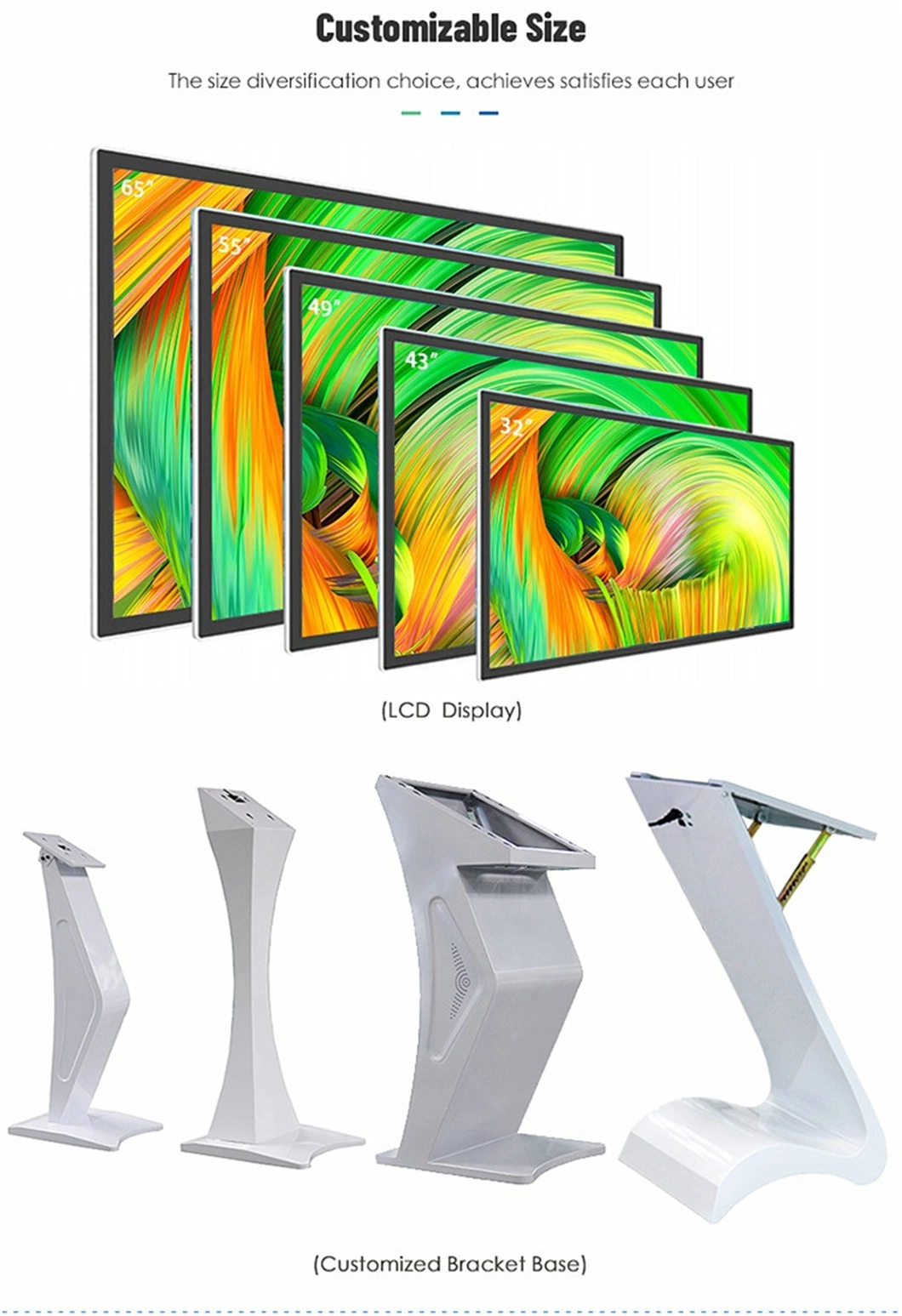 4K UHD Horizontal LCD Floor Standing Totem 32 42 43 49 55 Inch Kiosk Vertical Advertising Display Interactive Touch Screen Digital Signage Digital Screen Price