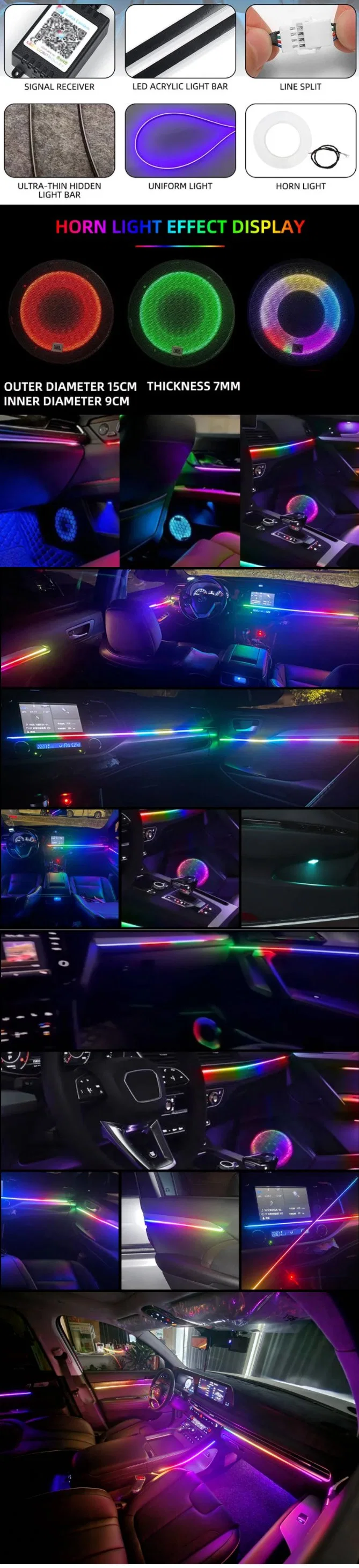 Wholesale 12V Voice for 22 in 1 Car Interior LED Guide Fiber Optic Symphony by APP Control Universal Acrylic Ambient Light Strip