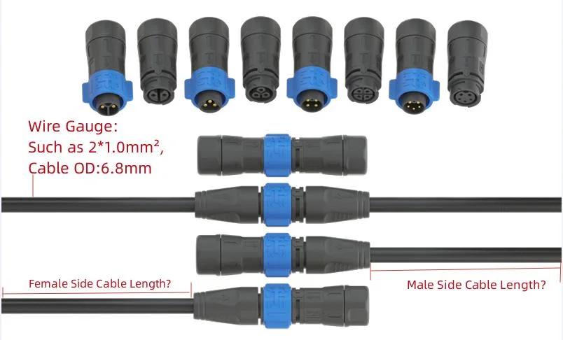 LED Road Lamp Modules Cable Layout Solution Slef-Lock Quick Connector K20 2 3 4 2+3pin Pre-Molded Male Female Socket with Cable IP67 LED Connector