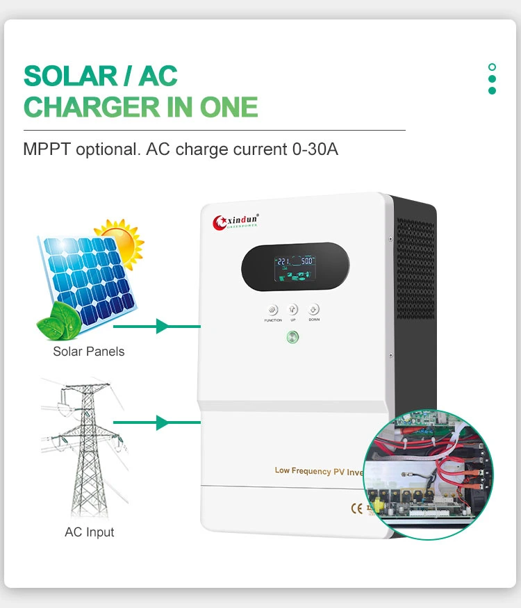 Xindun 12 to 110 Volt 1kw 24V 3kw 48V 5000W 5kw 6kw Solar Battery Charger Controller Inverter for Household TV