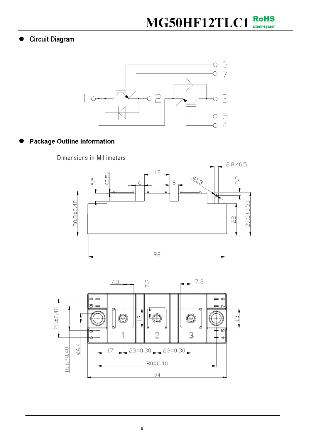 IGBT Modules VCES-1200V IC-50A Low inductance High short circuit capability(10us) fetures applications MG50HF12TLC1