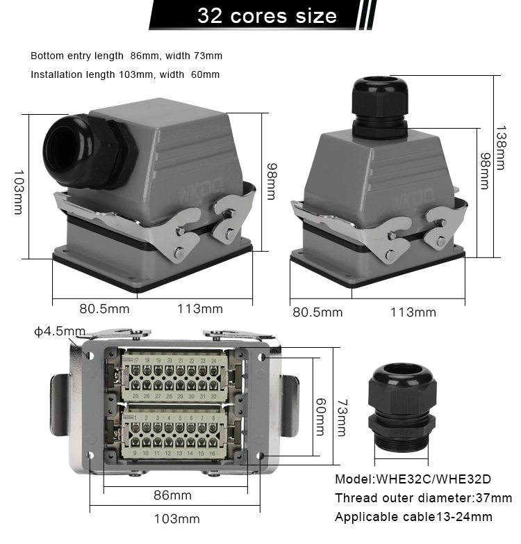 32 Pin Heavy Duty Connectors Without Shell