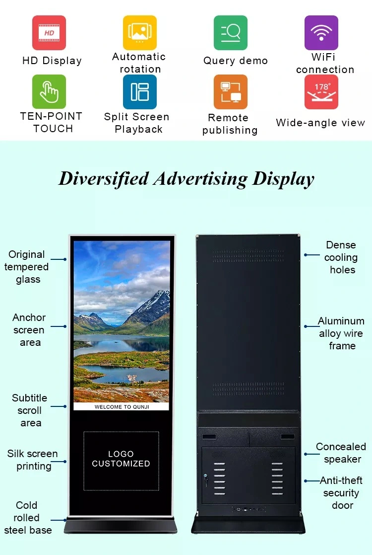 Floor Standing Advertising Kiosk 32/43/49/55/65 Inch Custom Touch Screen Digital Signage and Displays