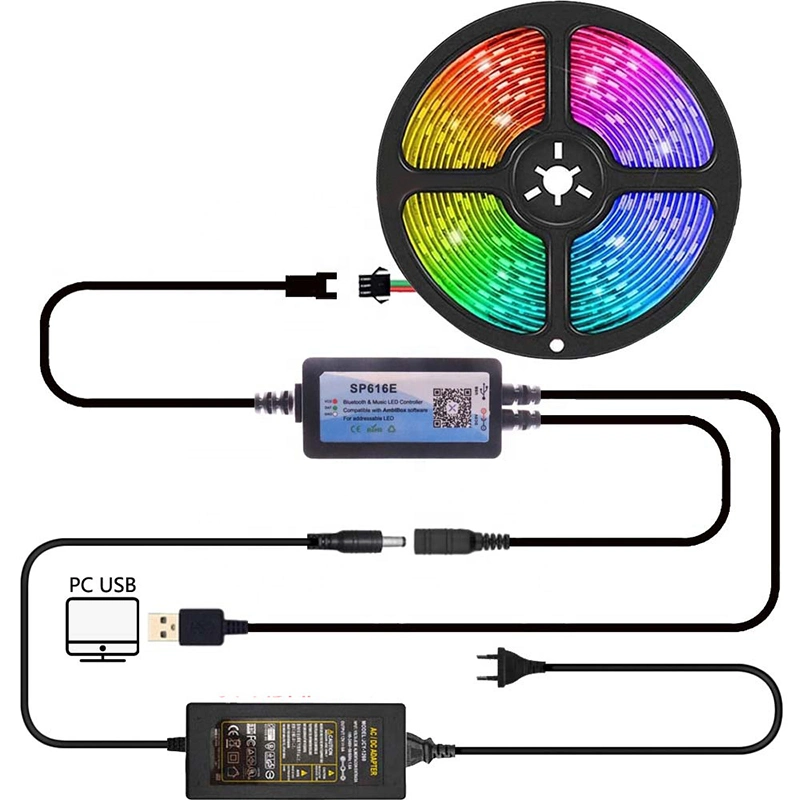 DIY Ambient PC Dream Screen USB LED Strip HDTV Computer Backlight Addressable Ws2812b Bluetooth-Compatible Sp616e Music