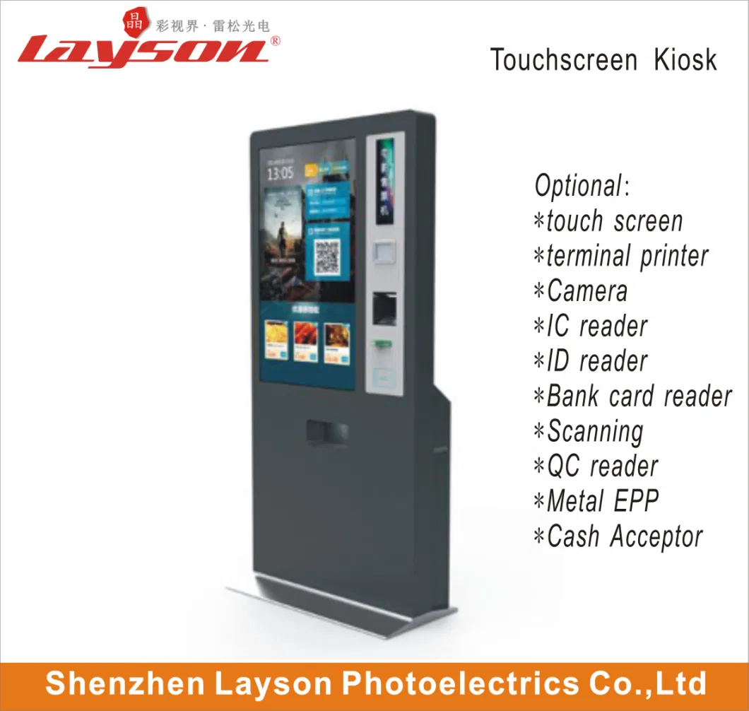 65 Inch LCD Display Digital Signage Advertising Touch Screen Ticket Vending Kiosk