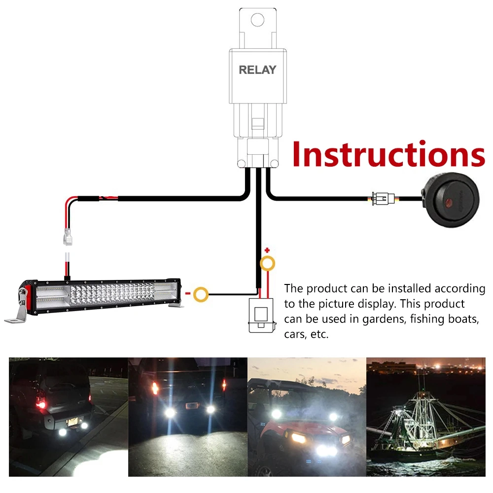 Co Light Car LED Light Bar Wire 3m 12V 24V 40A Wiring Harness Relay Loom Cable