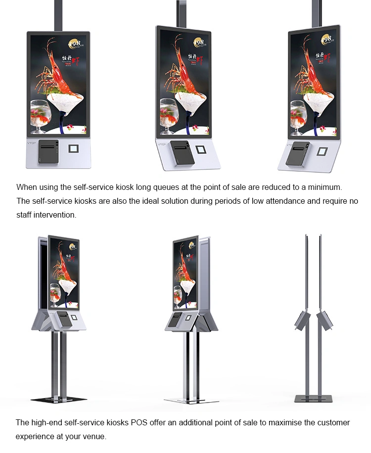 Touch Screen 32&quot; Capacitive Touch Screen Payment Kiosk with Camera Scanner Printer and POS Machine Holder Touch Screen Kiosk