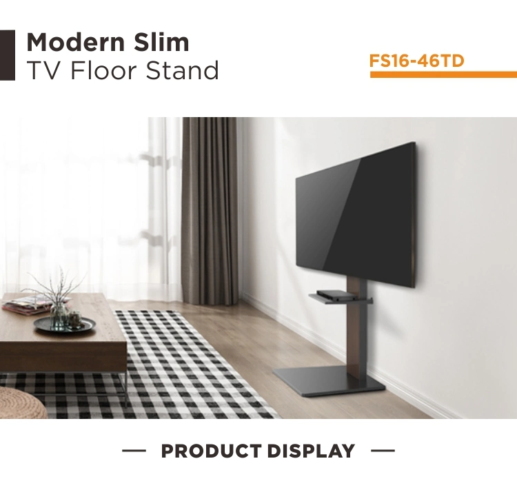 Modern Living Room Furniture Slim Height Adjustable TV Display Floor Stand with Equipment Shelf for LCD LED OLED TVs