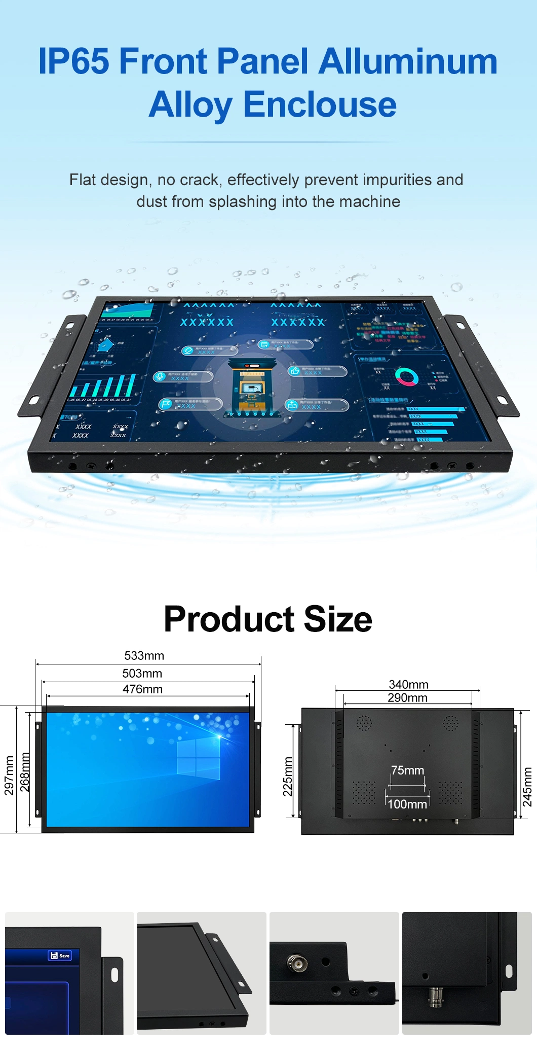 21.5 Inch 1920*1080 HDMI VGA AV BNC Resistive Touch Screen Metal Case TFT Open Frame Embedded OEM ODM Industrial LCD Monitor