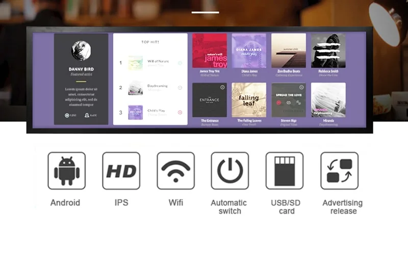 43.8 Inch 1100*330 LCD Ultra Narrow Bezel Aluminium Android Bar Display