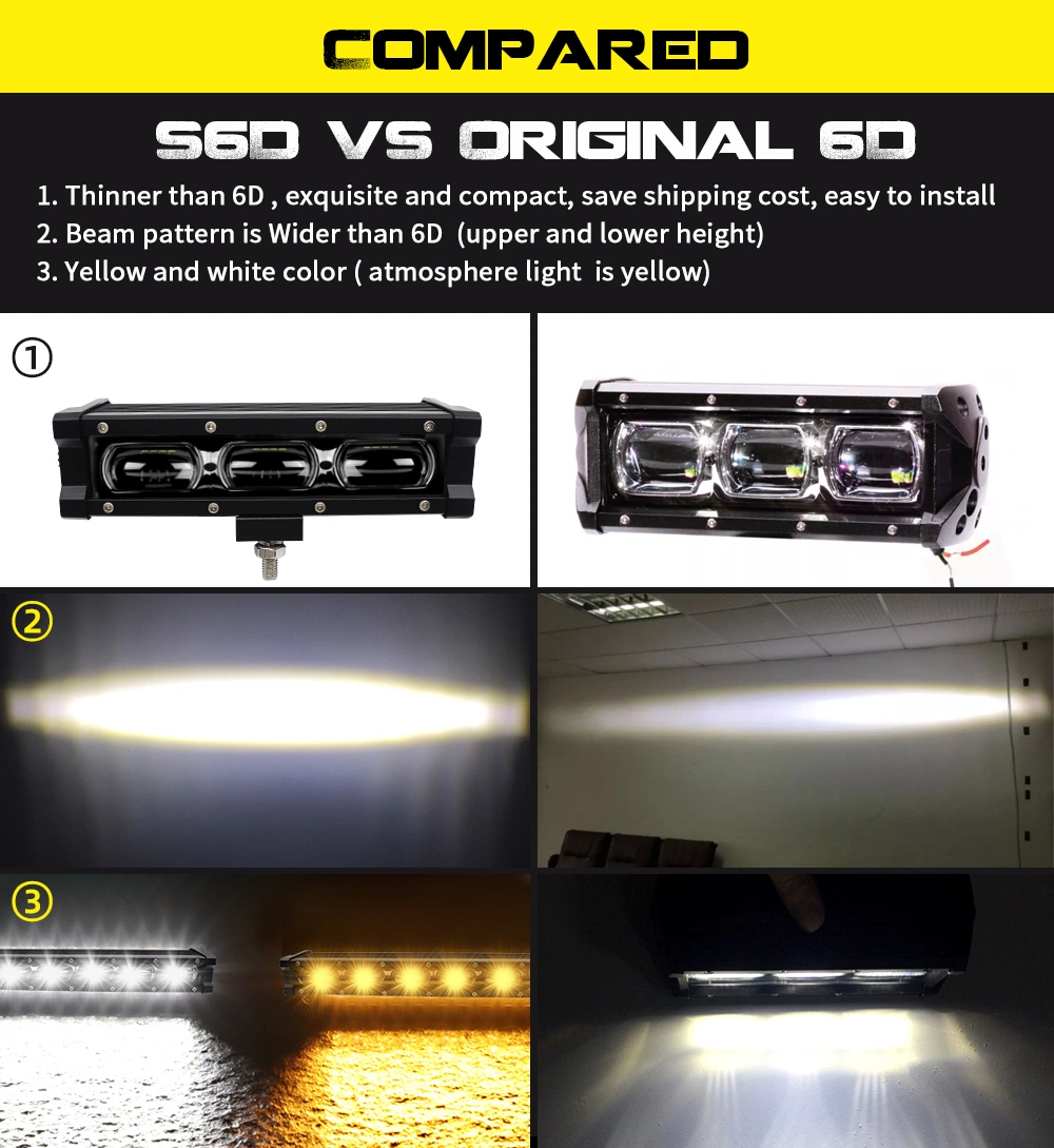 Truck LED Light Bar Bright 6D Lens Design S6d Light Bar Chip Yellow and White Ambient Light Yellow IP67