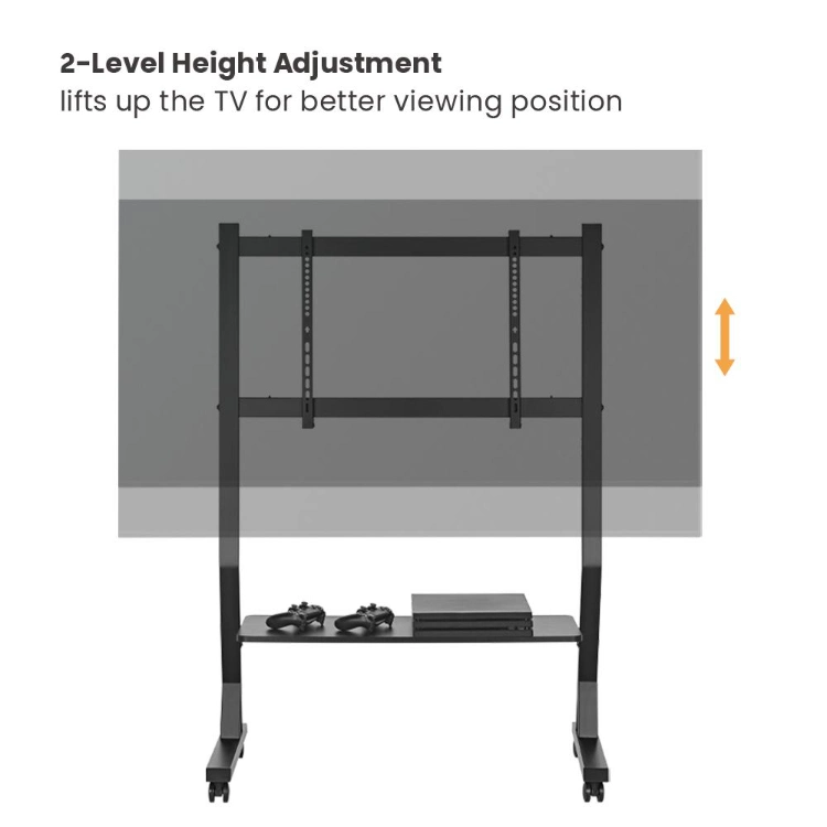 Height Adjustment Rolling TV Cart Mobile TV Stand with Locking Wheels and Shelf for 45-90 Inch LCD LED Flat Panel Screen TVs