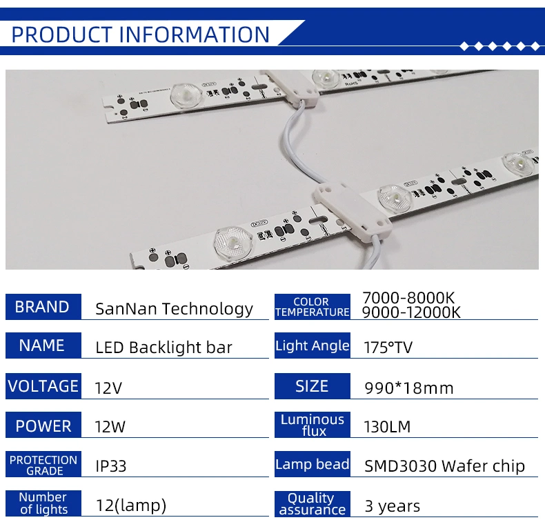 SMD 3030 12LEDs DC 12V / 24V Diffuse Reflection TV Backlight LED Rigid Bar