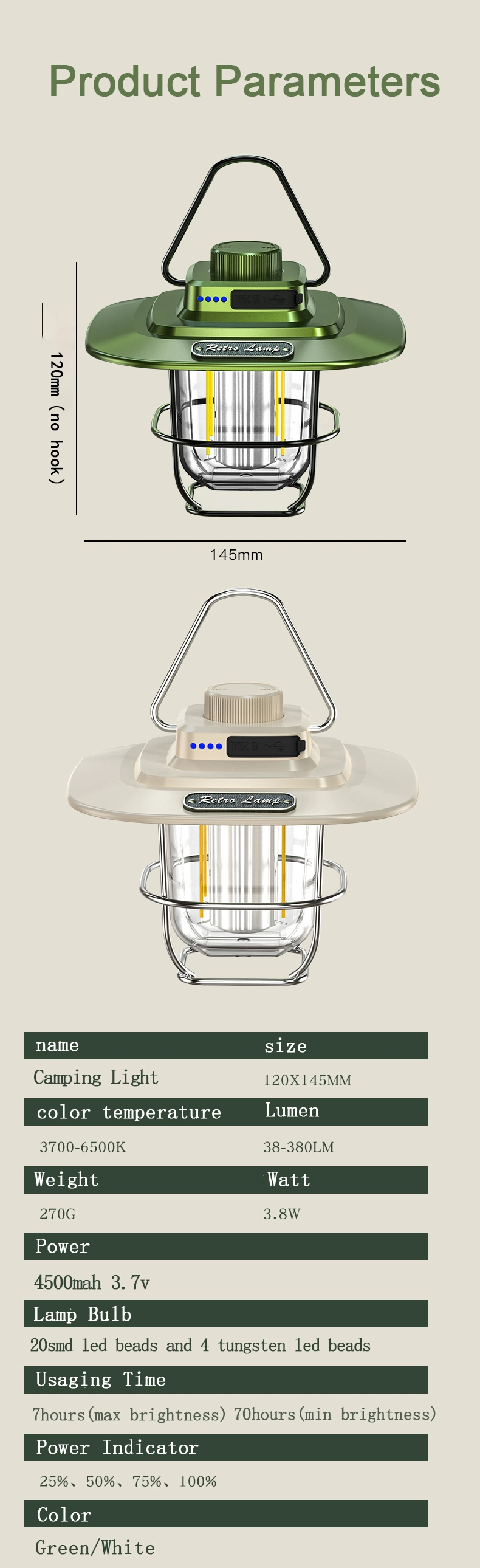 New Outdoor Ambient Camping Lights Retro Camping Lights Multifunctional Infinitely Dimmable Tent Lights Wholesale