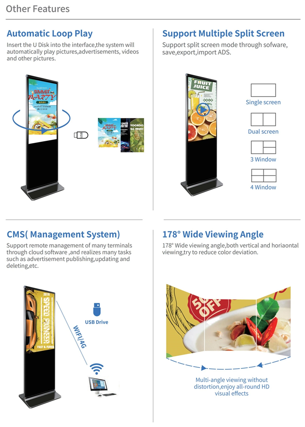 Factory Floor Standing Digital Signage Totem LED-Backlit 49 55 Inch Super Thin Standee LCD TV Advertising Machine Display Price Interactive Screen Touch Kiosk