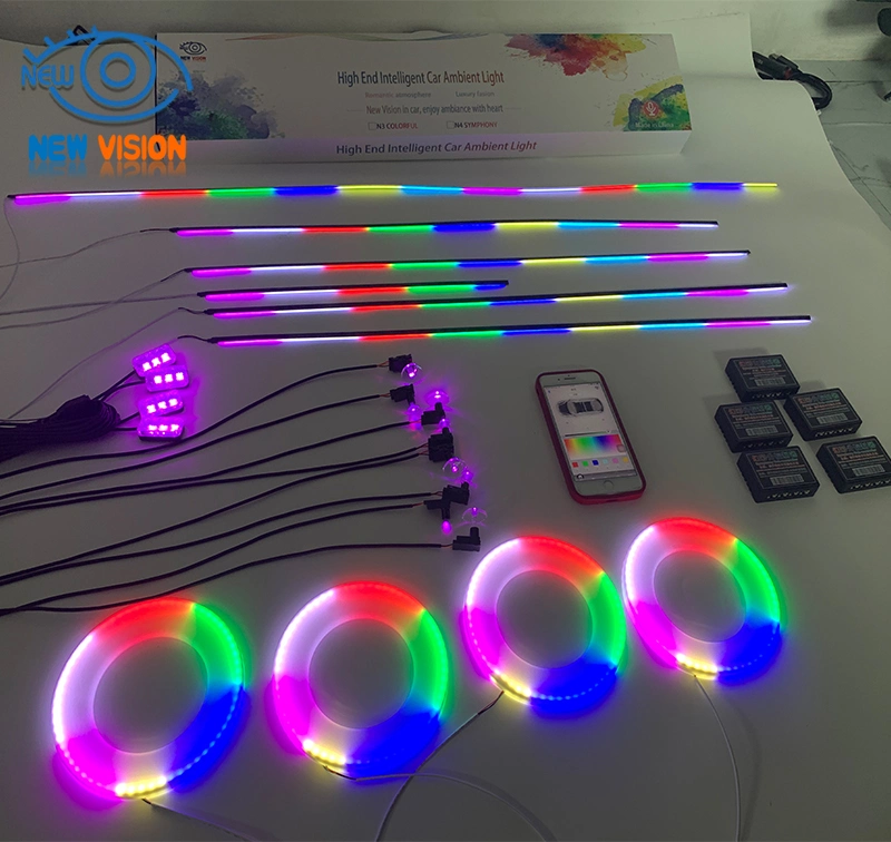 Wholesale 12V Voice for 22 in 1 Car Interior LED Guide Fiber Optic Symphony by APP Control Universal Acrylic Ambient Light Strip