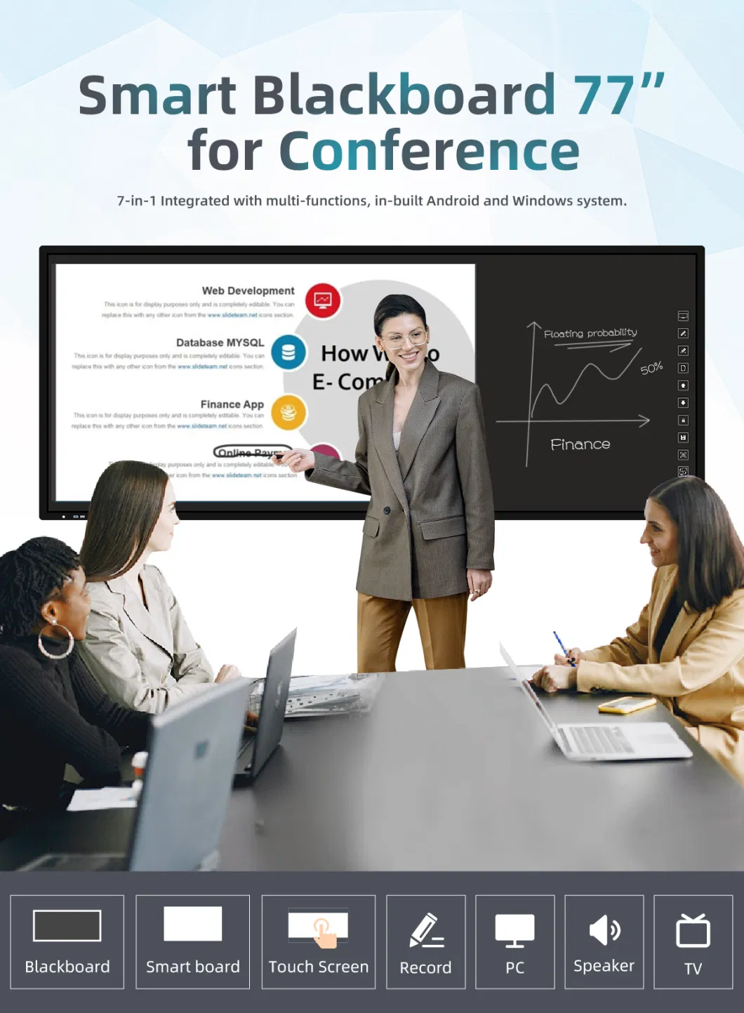 Factory Capacitive LED-TV Touch Panel 77 Inch Video Conference Smartboard Google Player