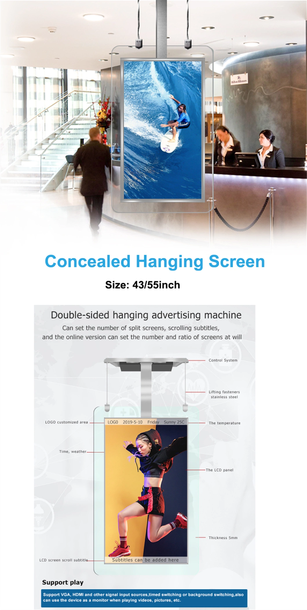 Indoor Vertical Wall Mounted Bar Ultra Thin 32 43 55 Inch Touch LCD Screen Advertising Android Windows OPS WiFi 2K 4K Smart Digital Signage