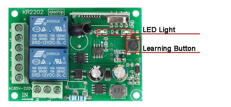 433MHz Universal Wireless Remote Control Switch AC 110V 220V 2CH Relay Receiver Module RF Remote Transmitter LED Light