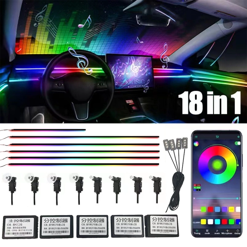 Wholesale 12V Voice for 22 in 1 Car Interior LED Guide Fiber Optic Symphony by APP Control Universal Acrylic Ambient Light Strip