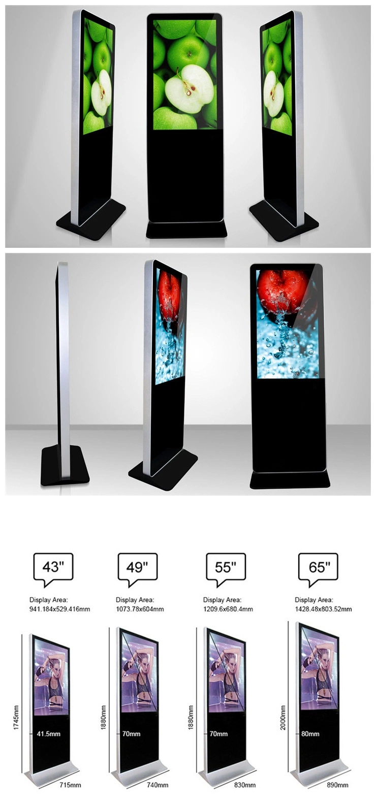 Digital Signage 32&quot;43&quot; 50&quot;55&quot;65 Inch Super Slim Floor Standing Kiosk LG LCD Samsung TV Best Price Advertising LCD Display Screen