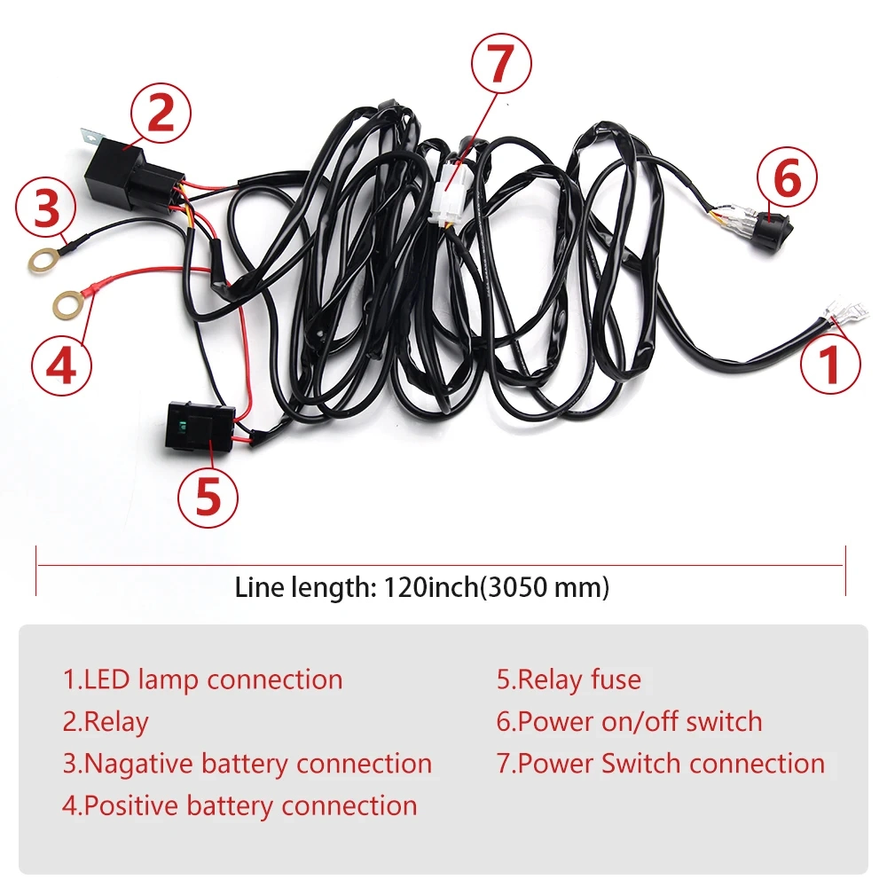 Co Light Car LED Light Bar Wire 3m 12V 24V 40A Wiring Harness Relay Loom Cable