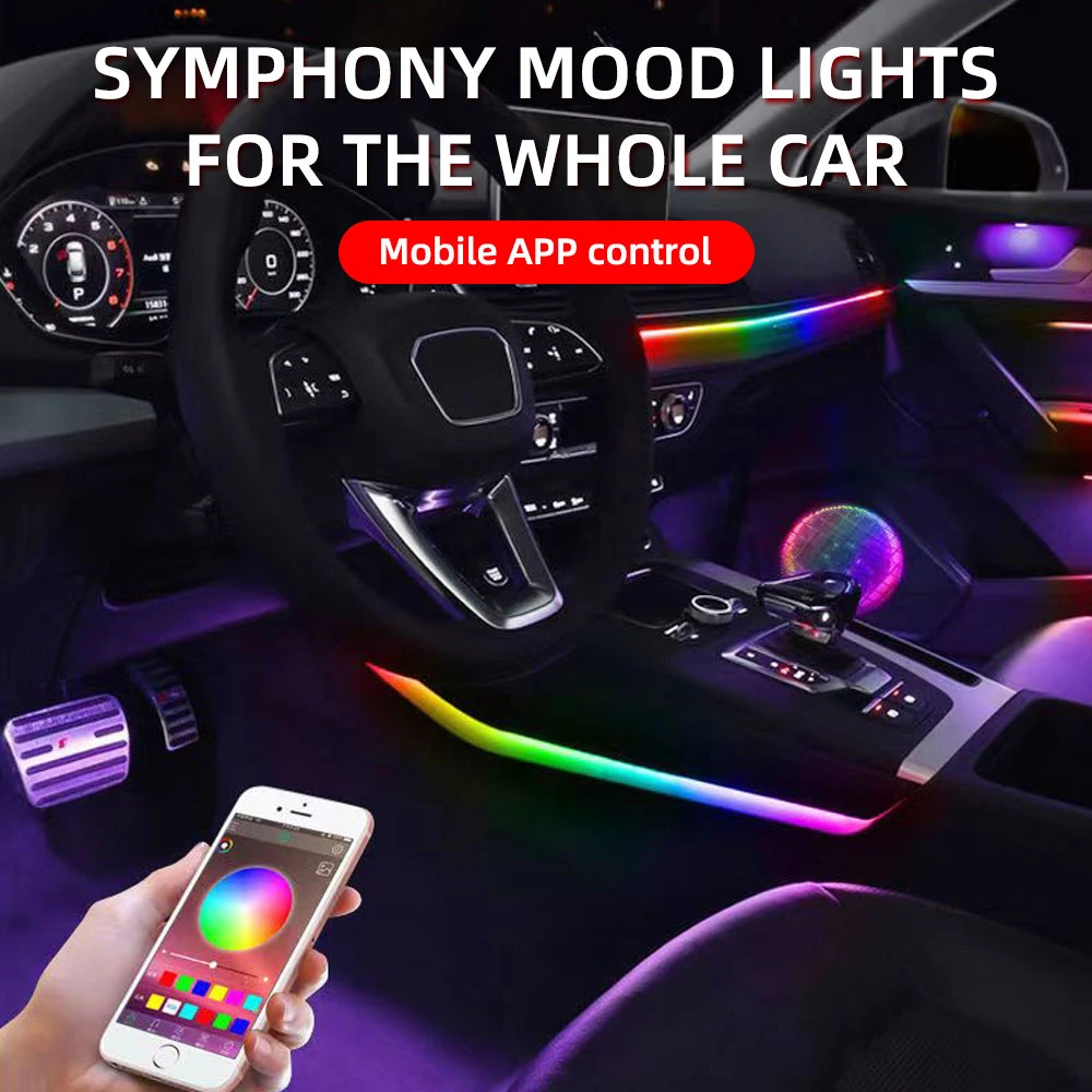 Wholesale 12V Voice for 22 in 1 Car Interior LED Guide Fiber Optic Symphony by APP Control Universal Acrylic Ambient Light Strip