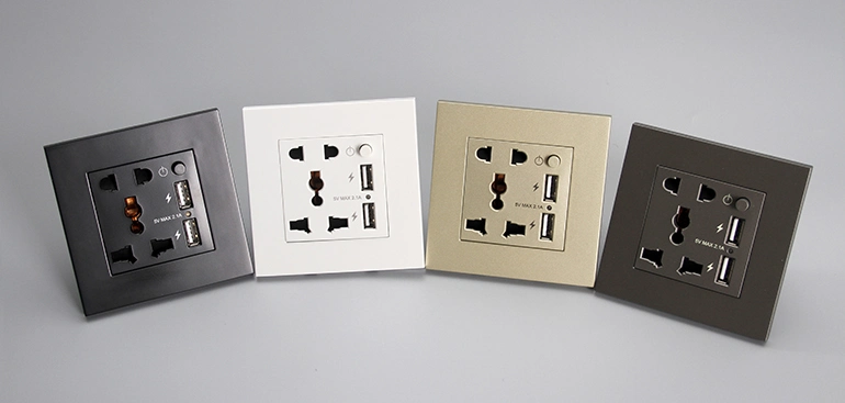 2 USB Charging Outlet Modular 3-Pin Universal + 2-Pin Wall Socket