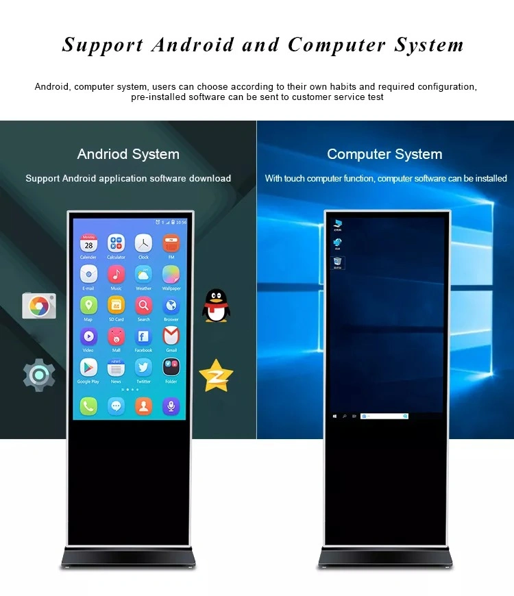 Floor Standing Advertising Kiosk 32/43/49/55/65 Inch Custom Touch Screen Digital Signage and Displays