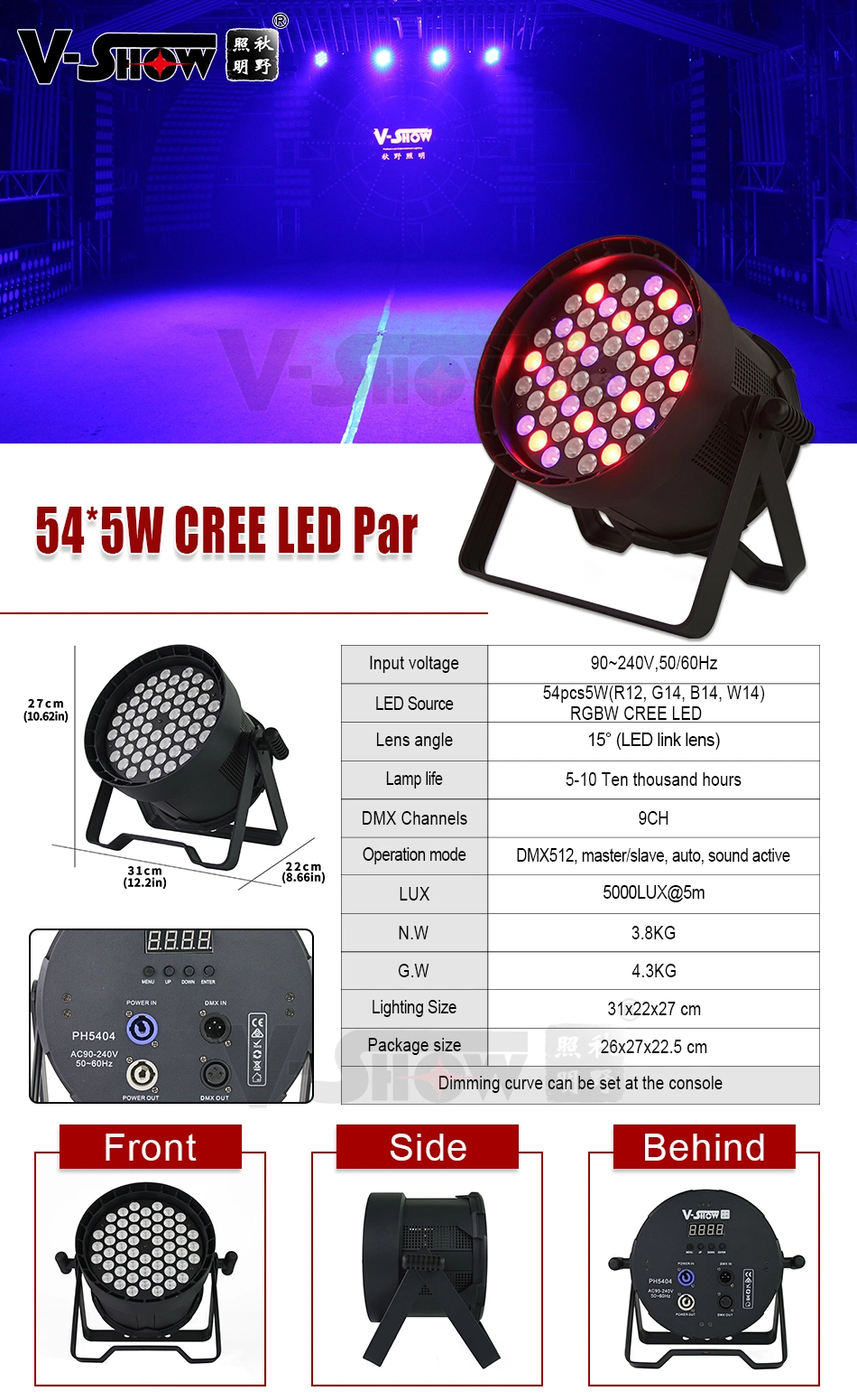 V-Show 54*5 Watt LED Disco DJ PAR Light Ambient Light