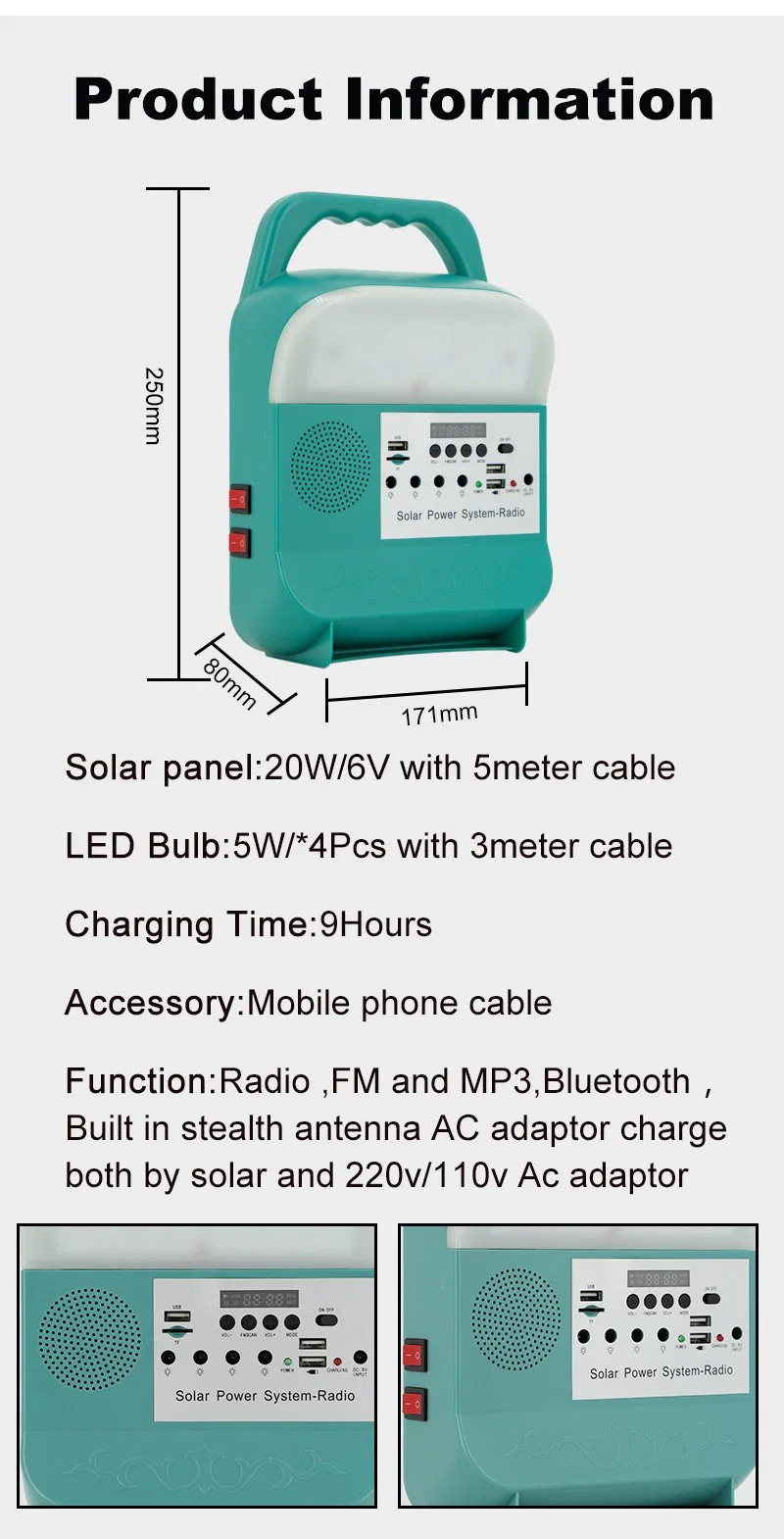 Cell Phone Solar Charger Station, DC Fan or TV, Indoor Small Portable LED Solar Home Light Power System Kit for off-Grid Areas