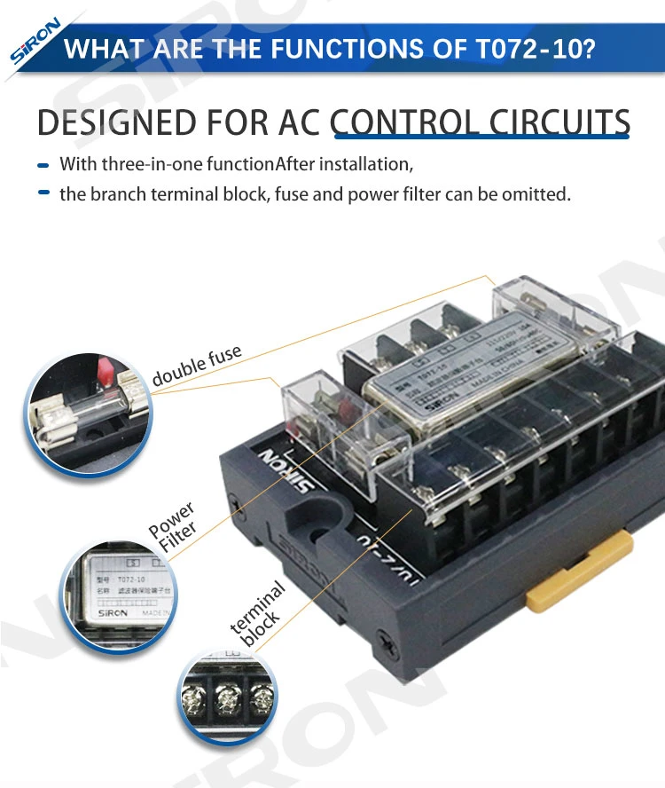 Siron T072-10 Power Supply Terminal with Filter AC Circuit Short-Circuit Protection Terminal