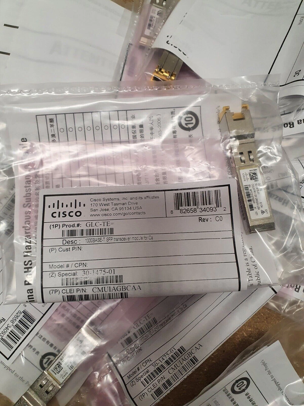 Cisco Glc-Te= 1000base-T SFP Transceiver Module for Category 5 Copper Wire Ethernet Switch Optical Fiber Network Module