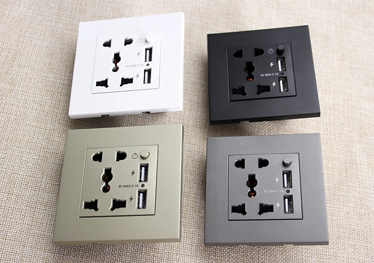 2 USB Charging Outlet Modular 3-Pin Universal + 2-Pin Wall Socket