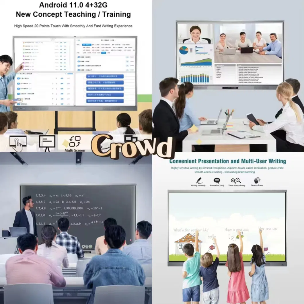 Intelligent 65/75/86 Inches Multi Touch Education Interactive Whiteboard Touch LED Display TV Smartboard Home Schooling