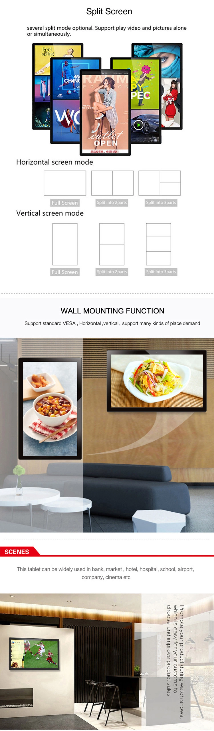 Hot Selling 55 Inch LCD Digital Restaurant Menu Video LG Indoor LCD Advertising Display Wall Mounted 1080P