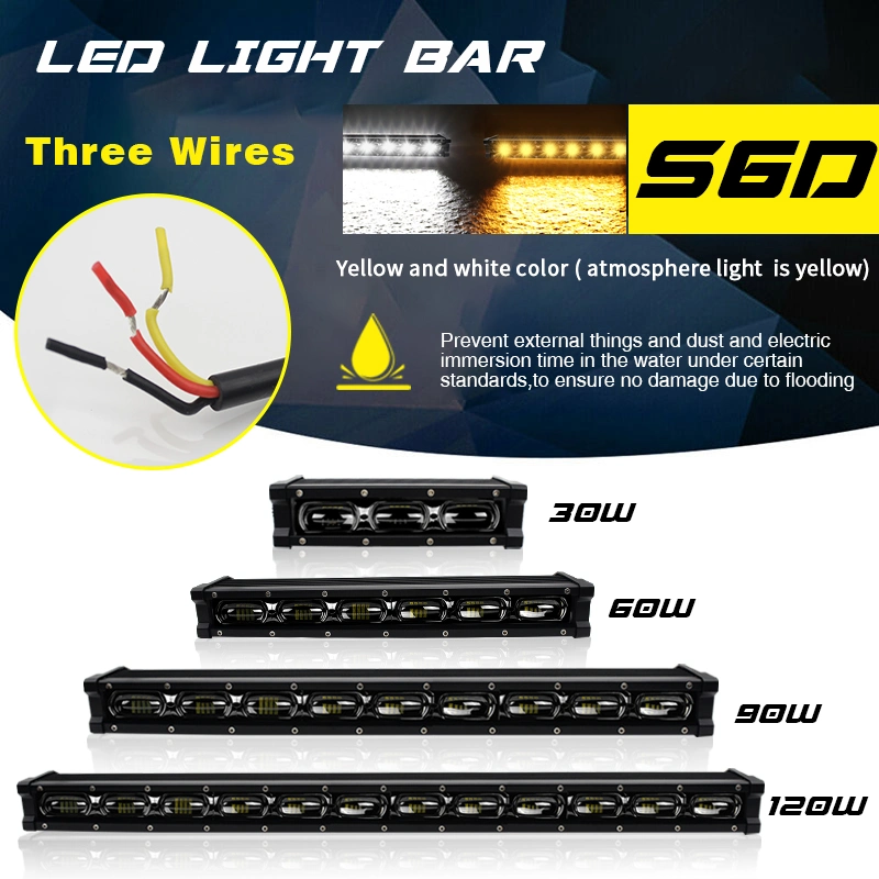 Truck LED Light Bar Bright 6D Lens Design S6d Light Bar Chip Yellow and White Ambient Light Yellow IP67