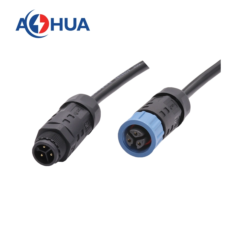 Aohua UL M15 Wire to Wire 3 Pin Field Assembly Thread Connection Waterproof Connector Outdor LED Light Module IP67/68 Power Cable Connector