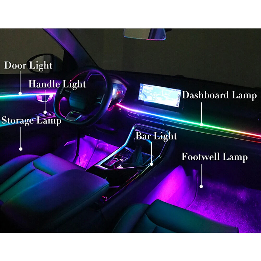 Wholesale 12V Voice for 22 in 1 Car Interior LED Guide Fiber Optic Symphony by APP Control Universal Acrylic Ambient Light Strip