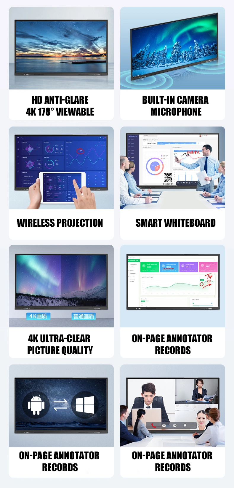 65/75 Interactive Whiteboard Smart Touchable TV Screen Board Display Screen Conference All-in-One Machine